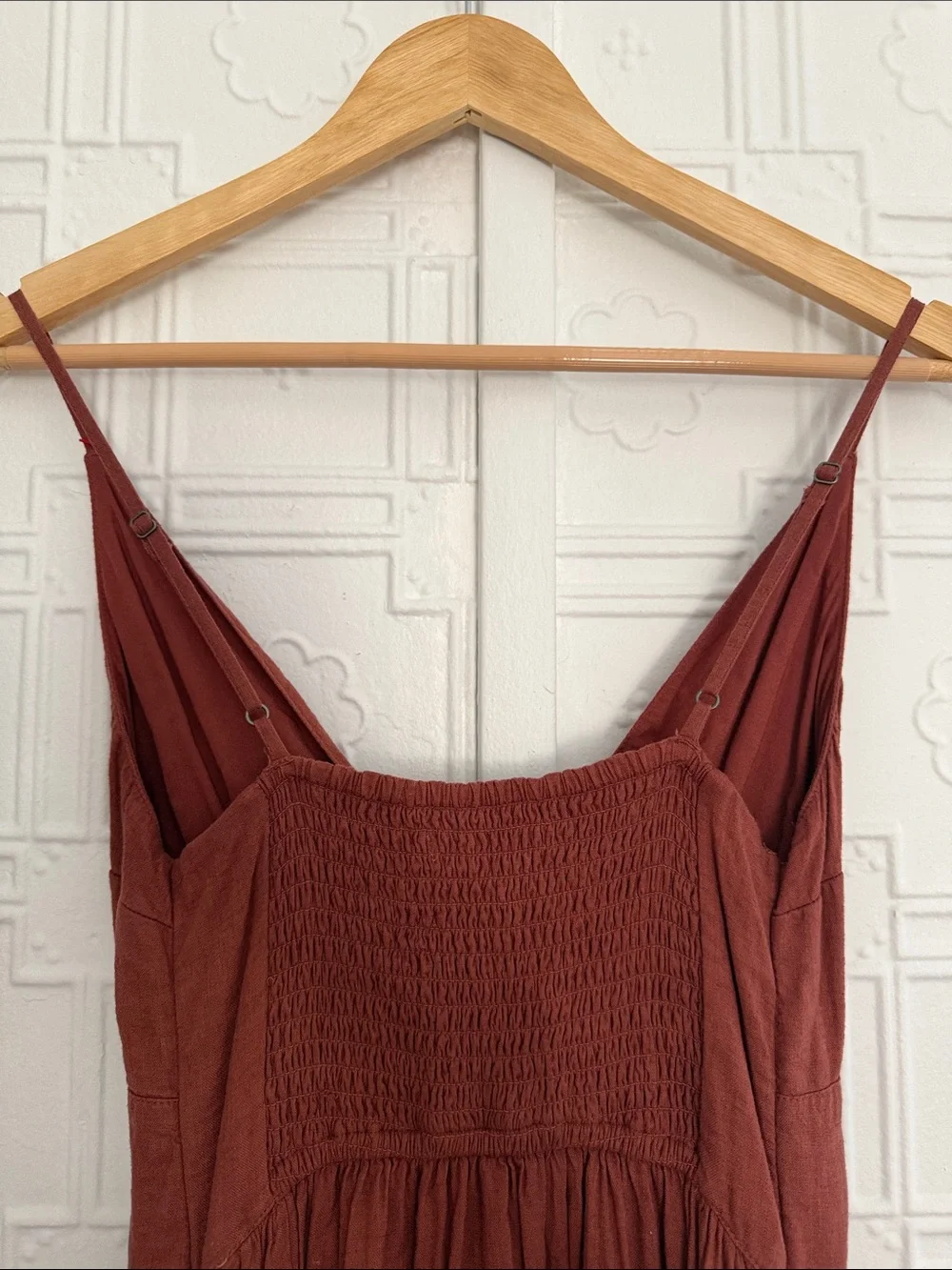Abercrombie & Fitch Linen Blend Button-Front Maxi Dress Rust Brown XS